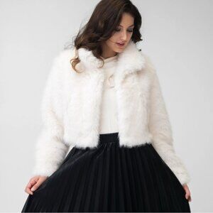 Adrienne Landau Opal Cropped Faux Fur Jacket, Whisper White